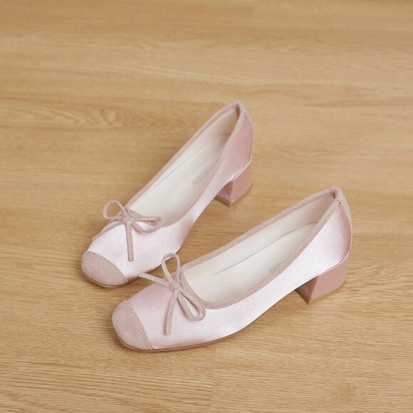 Pink Basics Women's Square Toe Chunky Heel Shoes - Picture 1 of 8